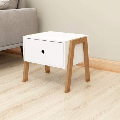 Bamboo wood frame bedside table White