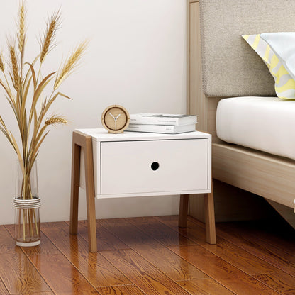 Bamboo wood frame bedside table White