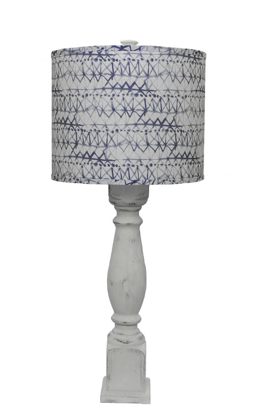 Distressed White Table Lamp with Patterned Shade