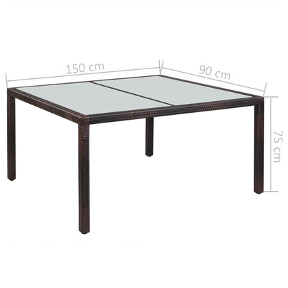 Outdoor Dining Table Poly Rattan 150x90x75 cm Brow