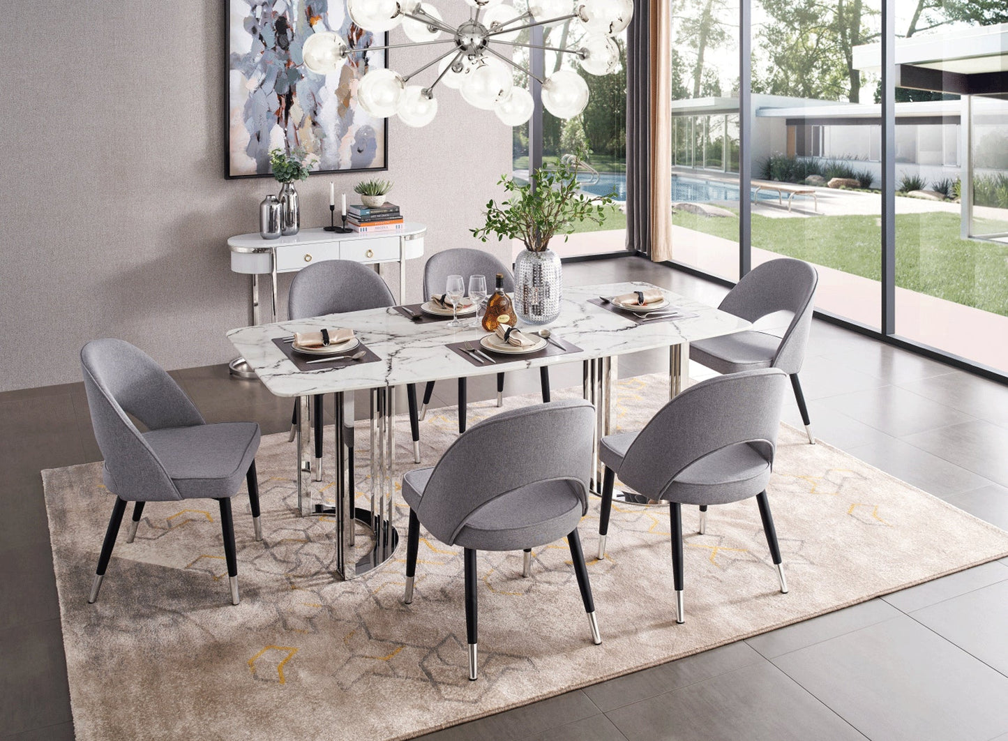 131 Silver Marble Dining Table