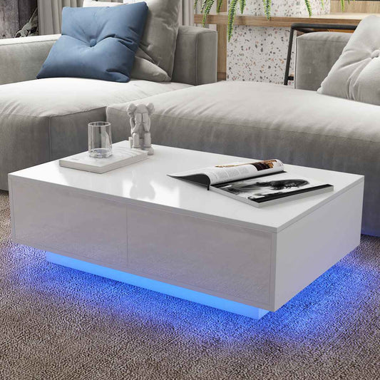 Coffee Table with LED Lights, High Gloss Side Coff