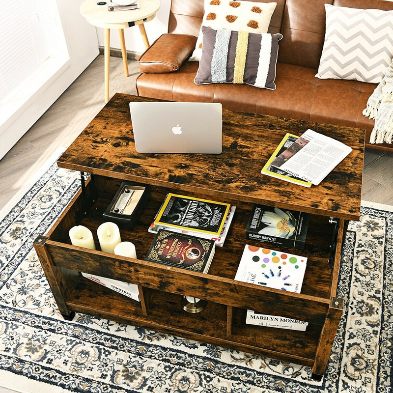 Interactive Lift Top Coffee Table with Hidden Stor