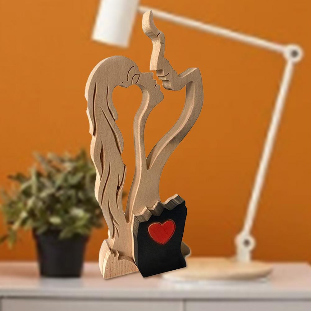 Couple Kissing Love Eternal Wood Statue Creative H