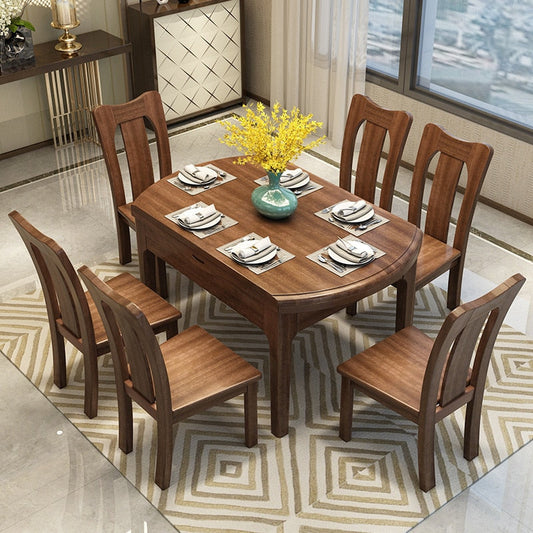 Solid Wood Walnut Dining Table And Chair Combinati