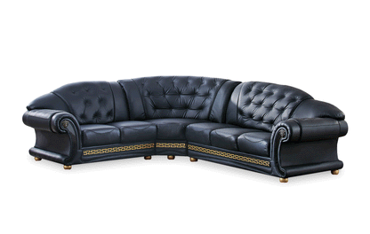 Black Leather Sectional Sofa Made in Italy