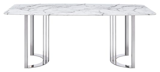 Marble Top Dining Table with Stainless Steel Base