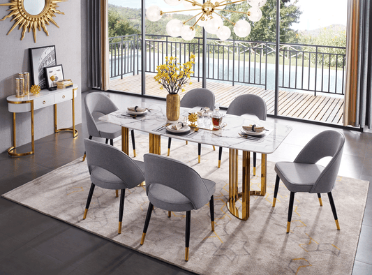 7 Piece Dining Set with Marble Top Table