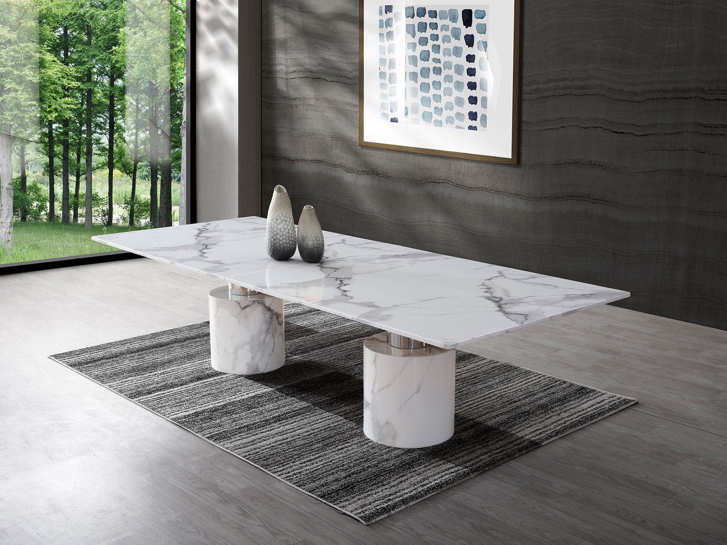 Geneva Marble and Stainless Steel Dining Table
